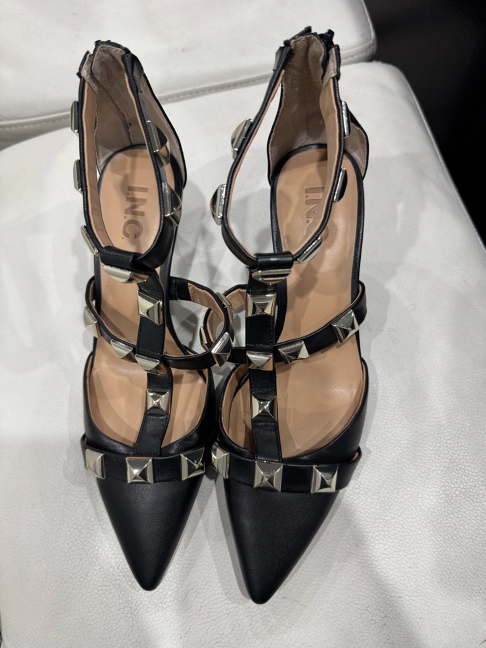 INC International Concepts Black Pointed T-Strap Stud Pumps